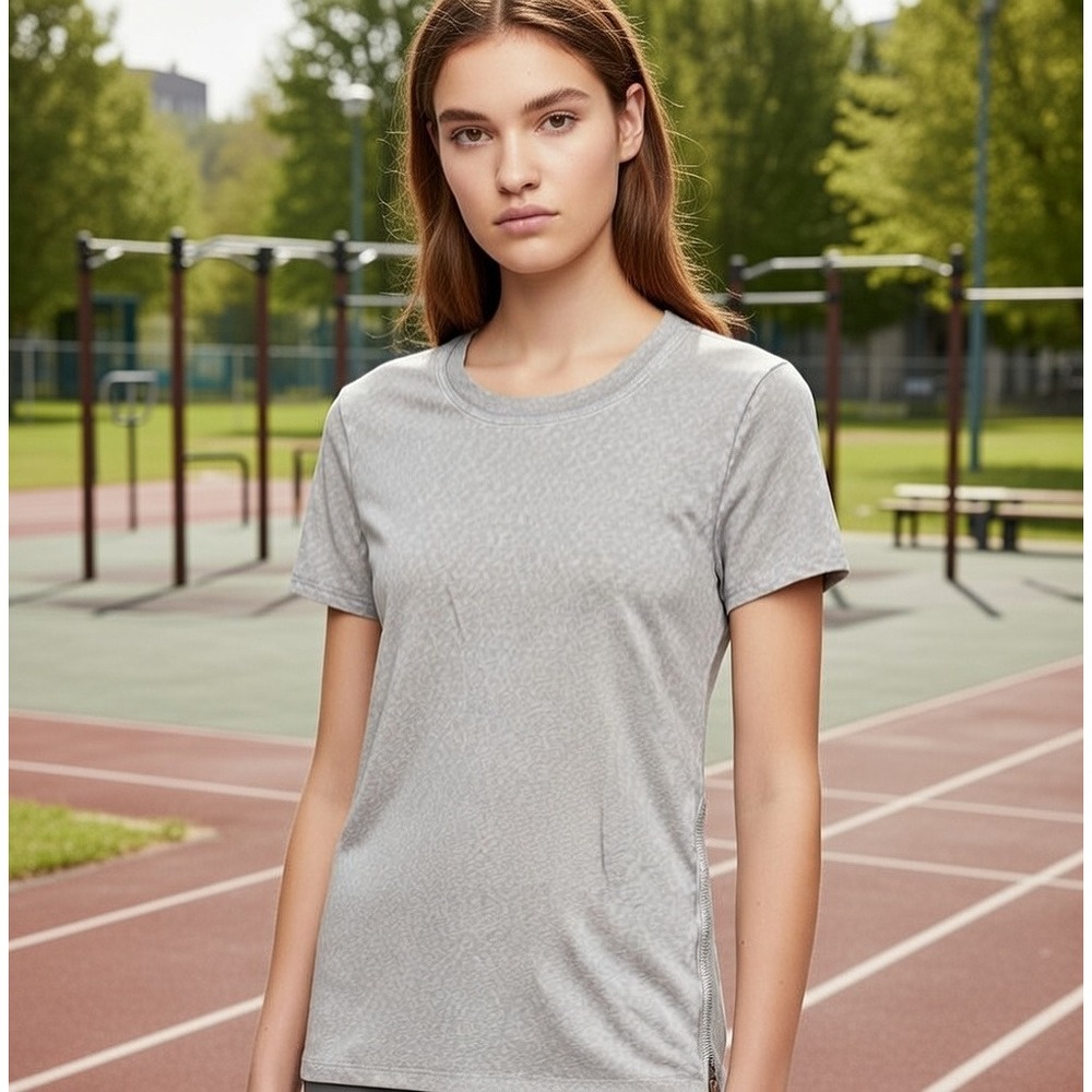 Athleta Grey Short Sleeve Shirt Top Soft Crewneck Workout Fitness Size Small